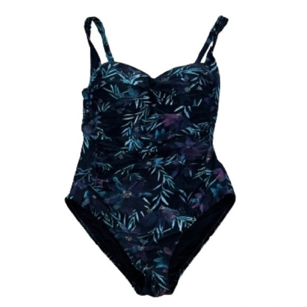 Niptuck Swim black with teal floral one piece swimsuit size 8